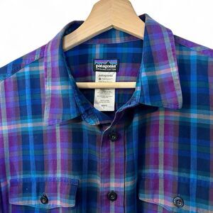 Patagonia Shirt Men's L Blue and Purple Plaid in Light Twill, 100% Cotton